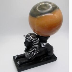 Black And‎ Silver egyptian Sphinx Crystal Sphere stand Decor